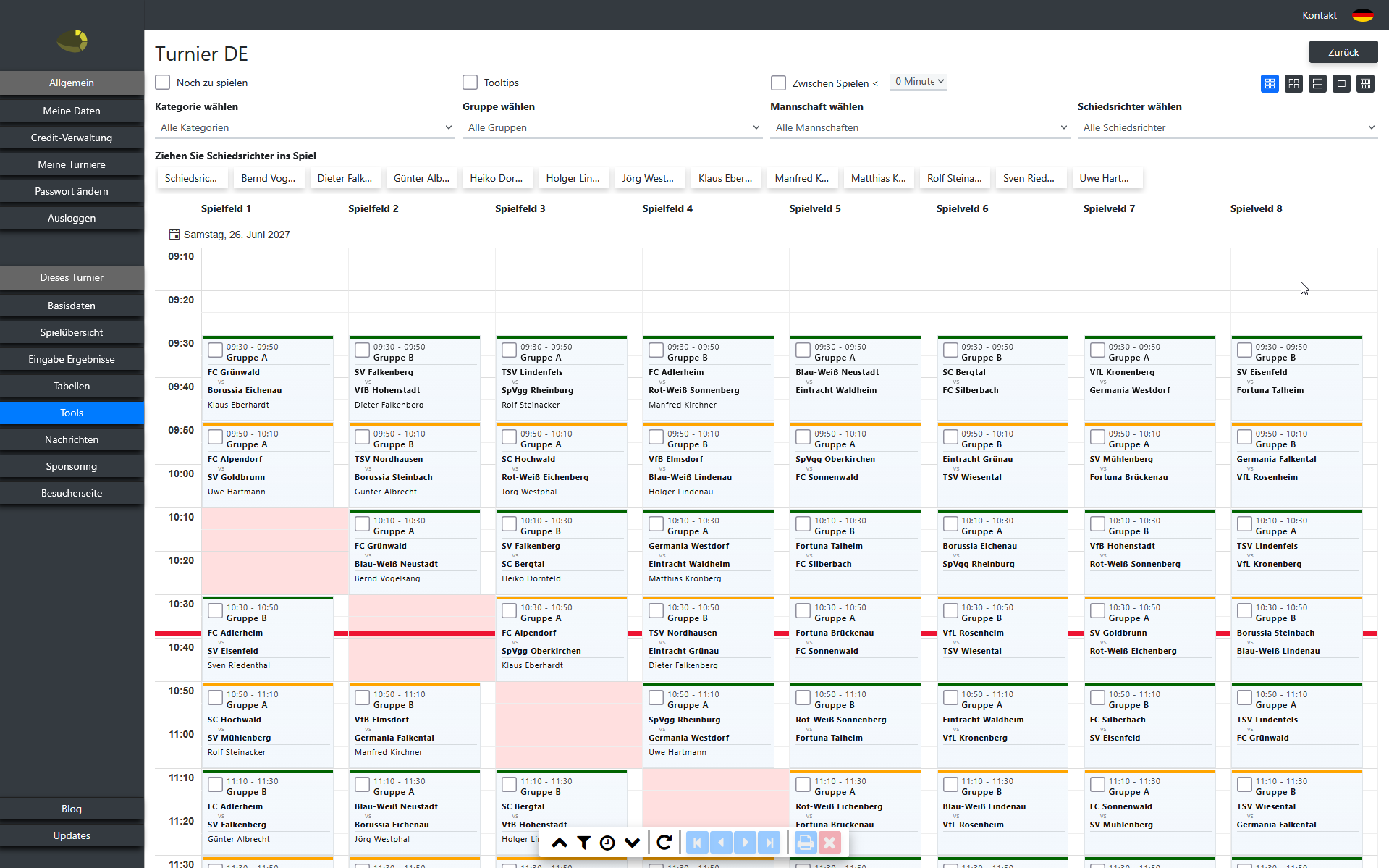 toernooisoftware.nl Spielplanung mit mehreren Spielfeldern und Schiedsrichtern