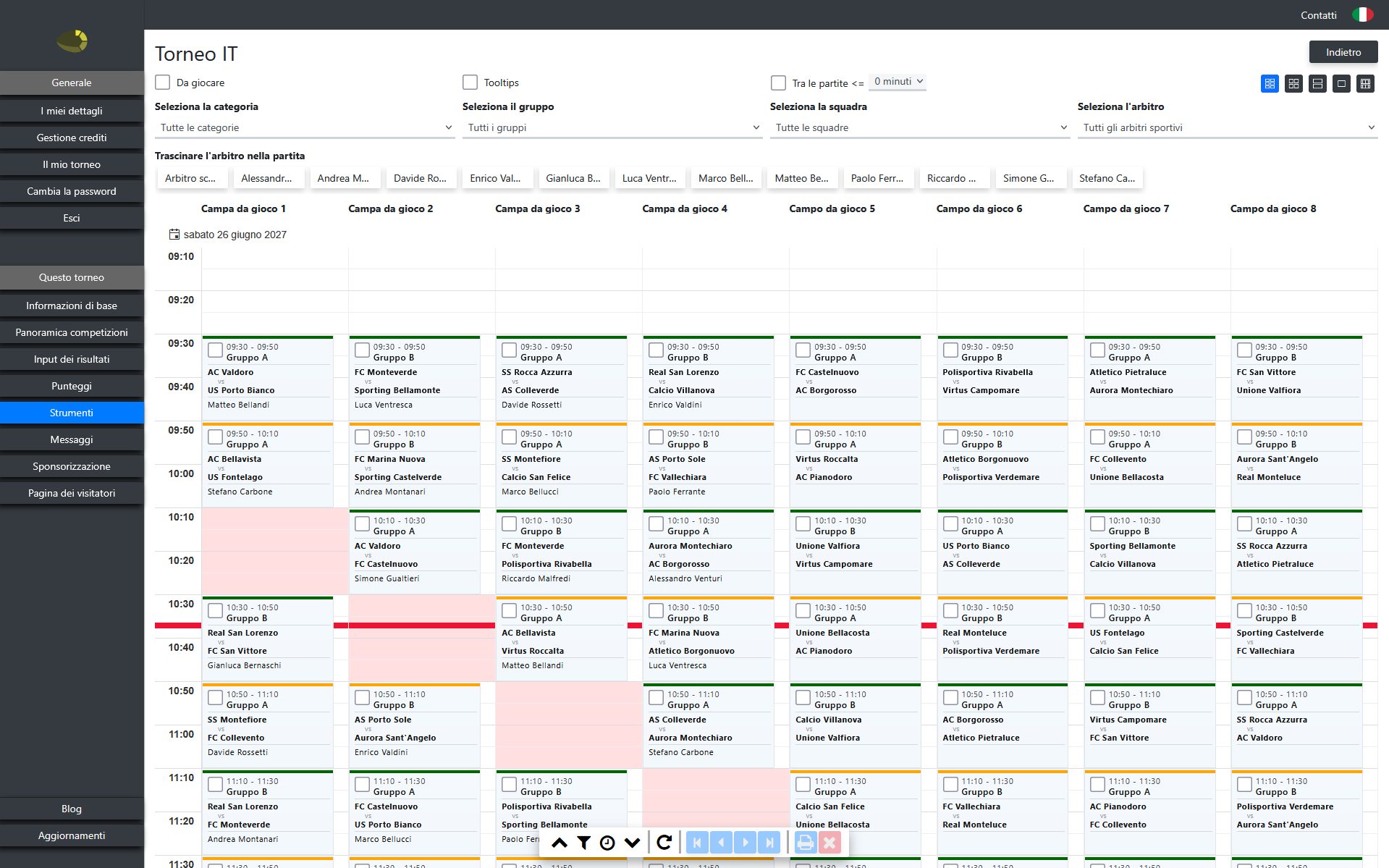 toernooisoftware.nl pianificazione delle partite con più campi e arbitri