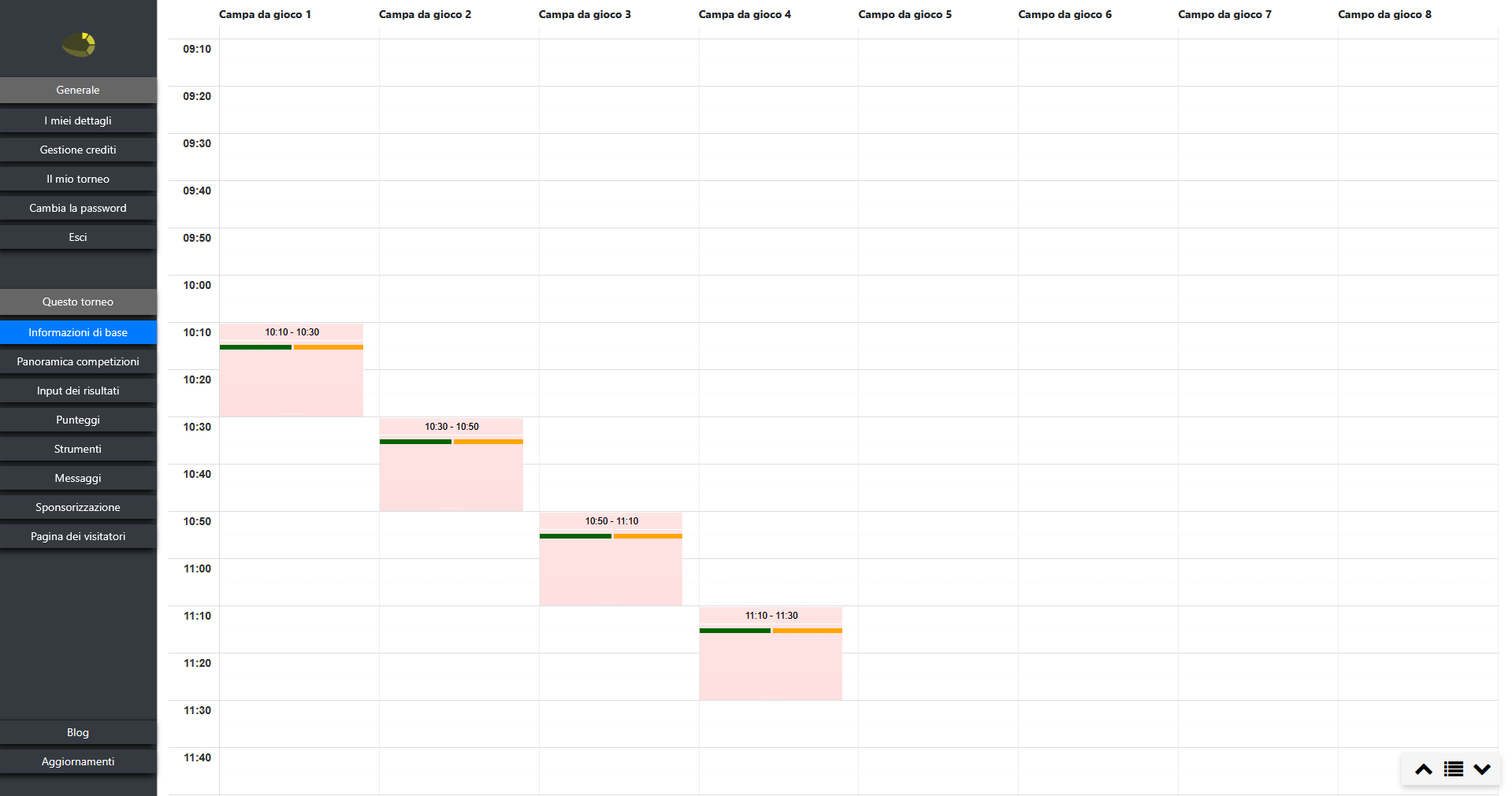 Per ogni fase, indichi semplicemente in quali giorni si gioca. Fai clic su una data nel calendario per aggiungerla; fai di nuovo clic per rimuoverla. Così determini, per fase — ad esempio la fase a gironi o quella a eliminazione diretta — esattamente quali giorni di gara si applicano, senza dover mantenere una lista manualmente.